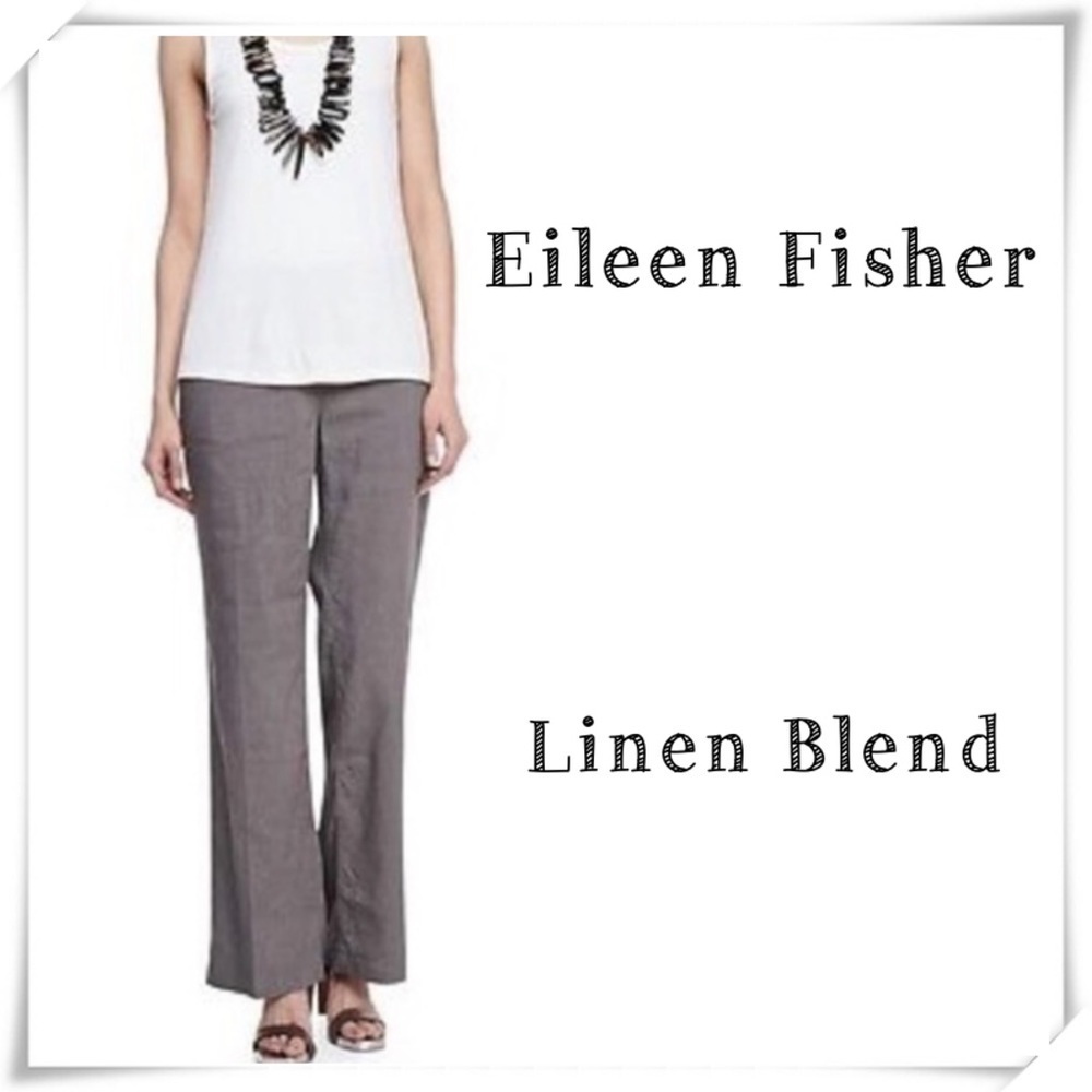 Eileen Fisher Petite Linen Blend Flat Wide Leg Pants In Gray Size 12P